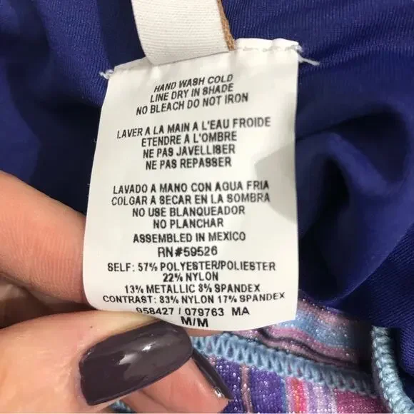 Becca Adela Tab Side Hipster Bikini Bottom in Metallic Multi Stripe Medium NWT - Picture 8 of 9